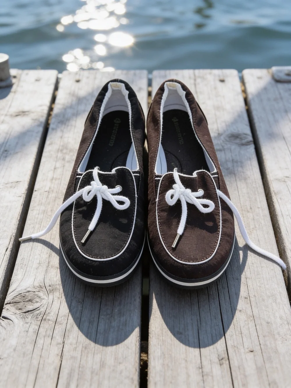 Grasshoppers Dark Chocolate Brown Slip-On Boat Flats with White Laces